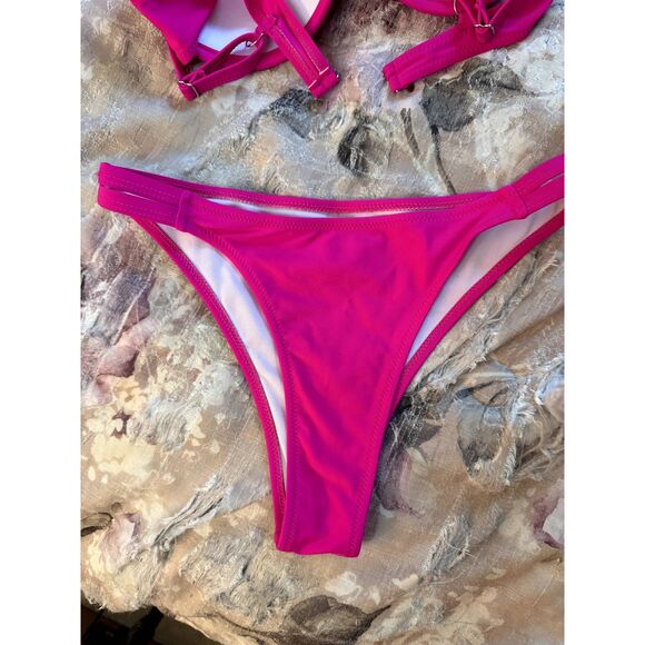 SHEIN Three Piece Swimsuit Hot Pink Bikini w Tanga and Thong Bottoms - Small - Picture 4 of 6